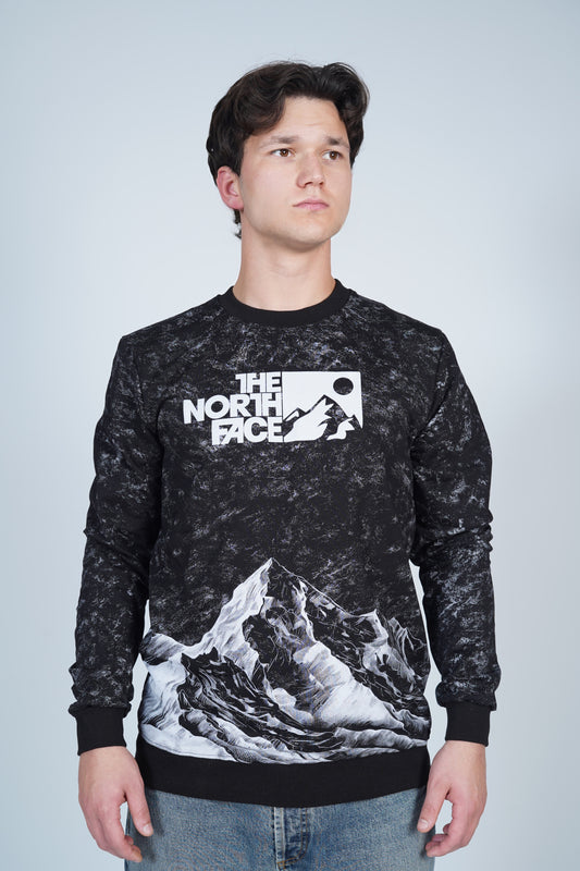The North Face Bisiklet Yaka Dağ Manzaralı Siyah Desenli Sweatshirt