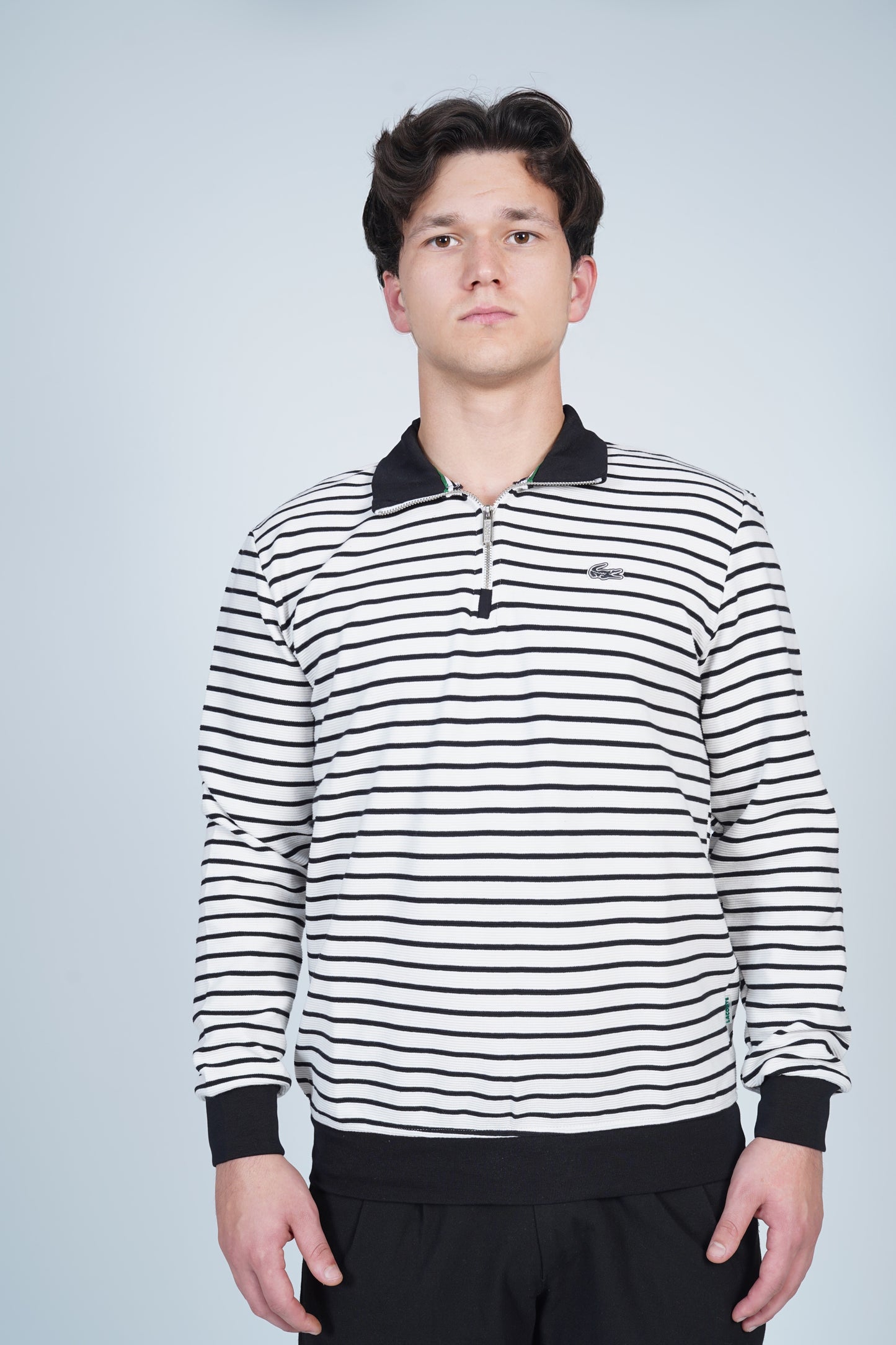 Lacoste Yarım Fermuarlı Dik Yaka Çizgili Uzun Kollu Sweatshirt