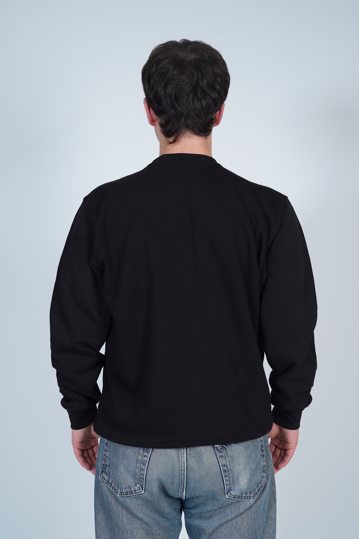 IH NOM UH NIT Siyah Baskılı Bisiklet Yaka Sweatshirt