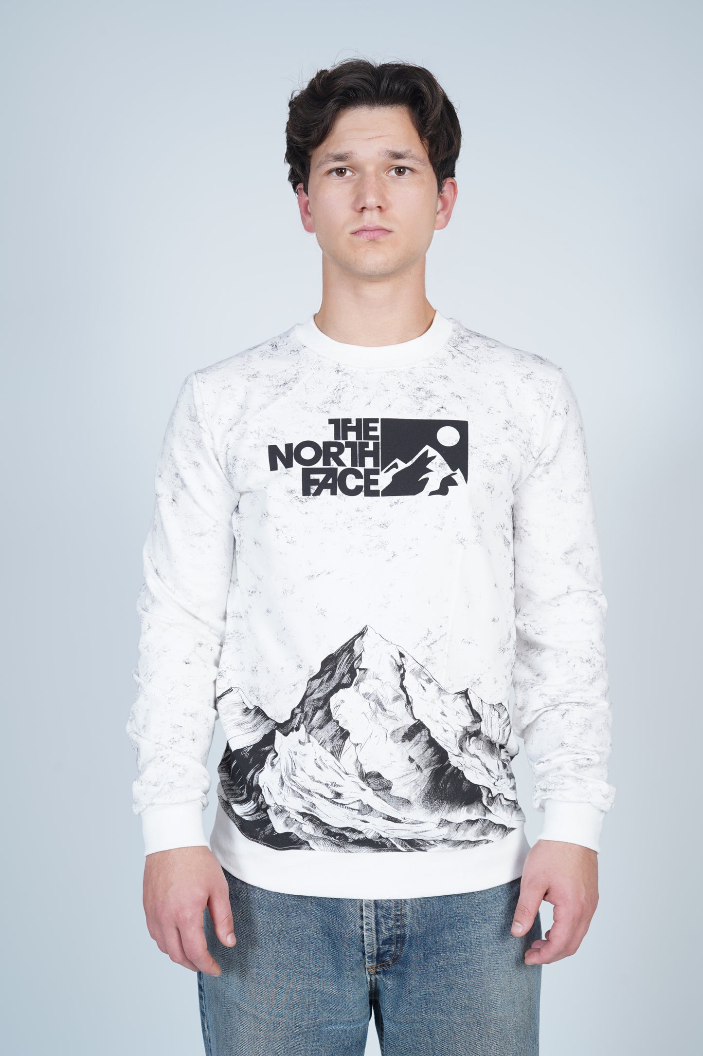 The North Face Bisiklet Yaka Dağ Manzaralı Desenli Sweatshirt