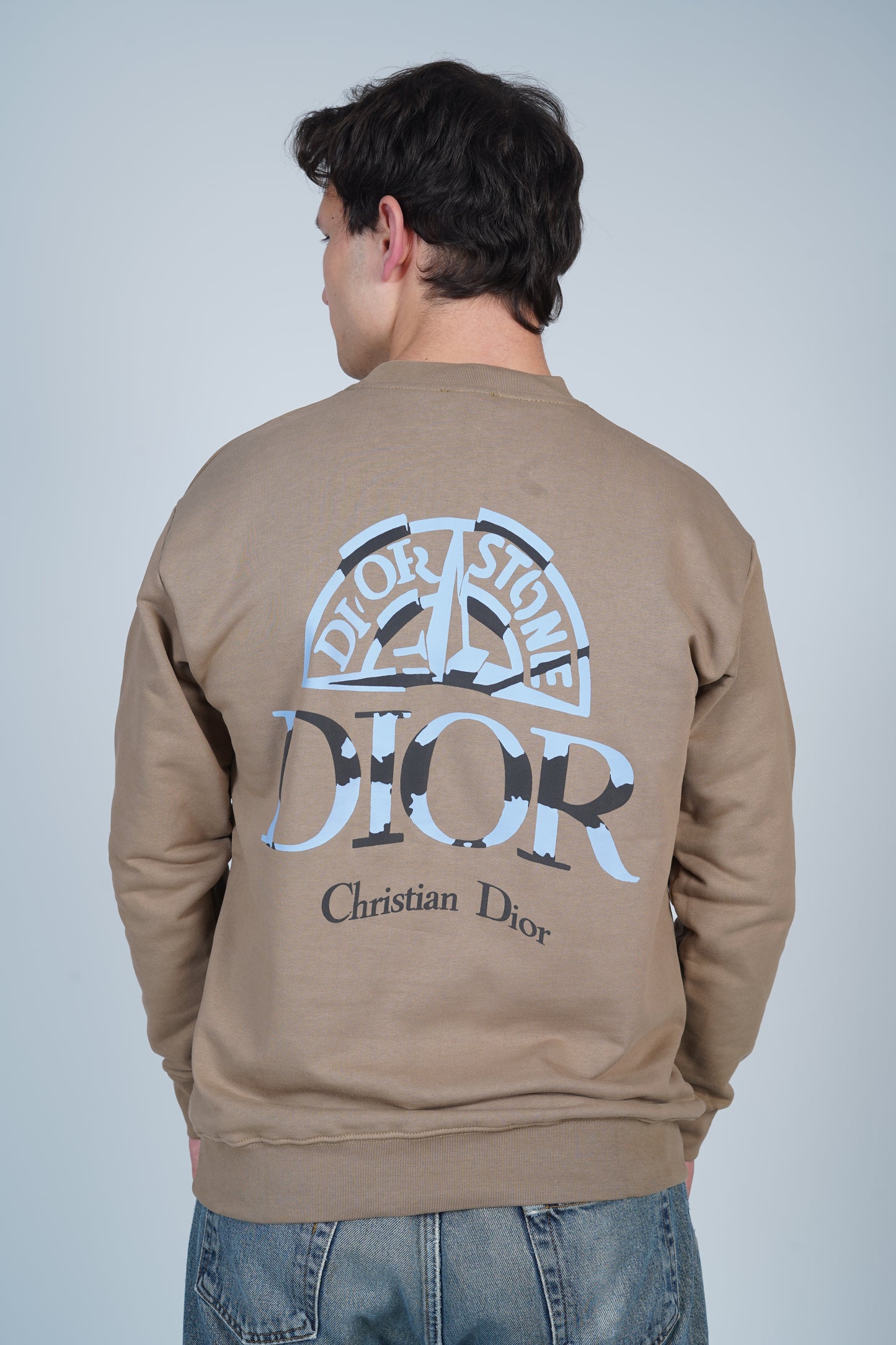 Bisiklet Yaka Dior Stone Koleksiyonu Sırt Baskılı Bej Sweatshirt