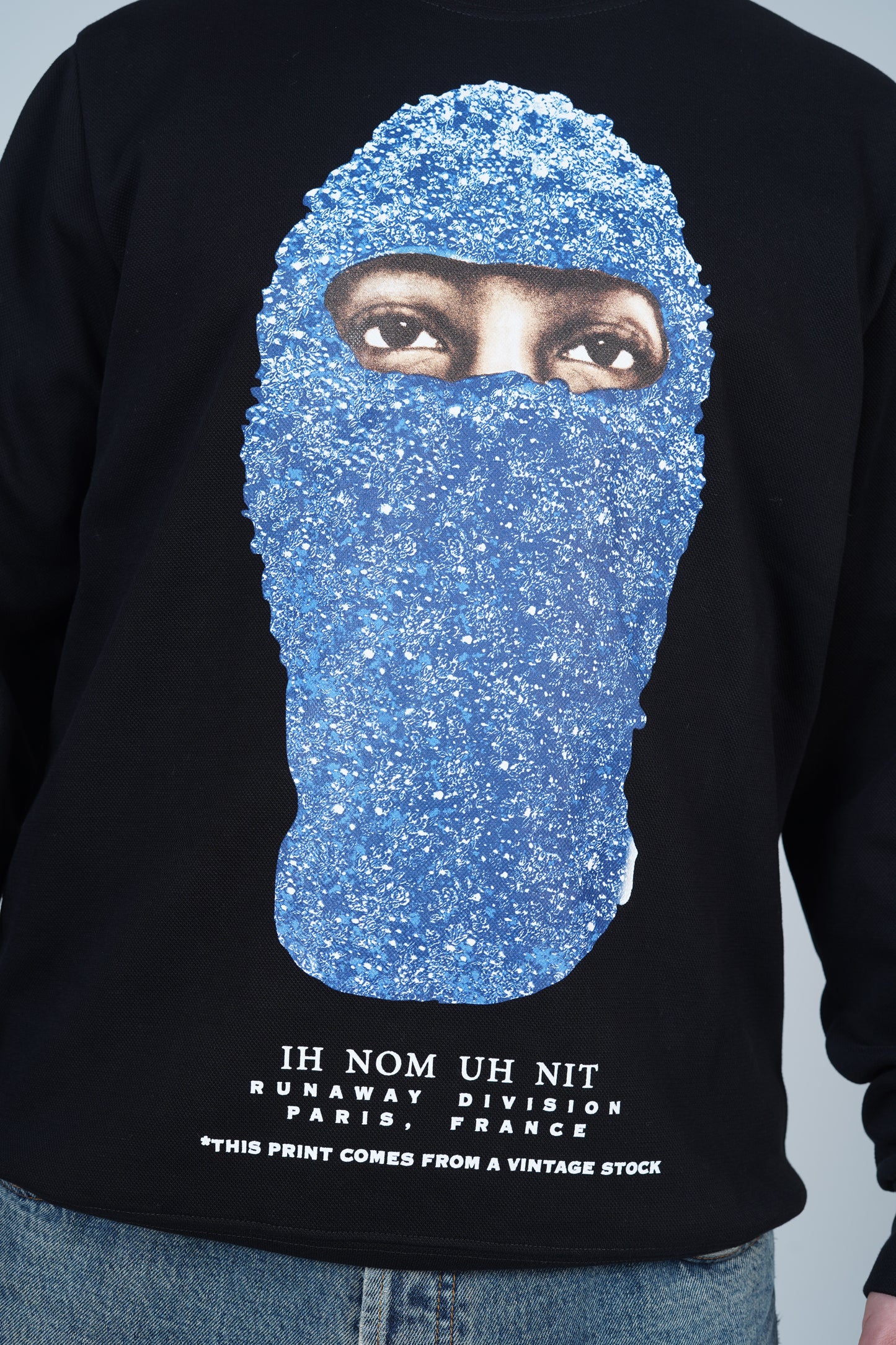 IH NOM UH NIT Siyah Baskılı Bisiklet Yaka Sweatshirt