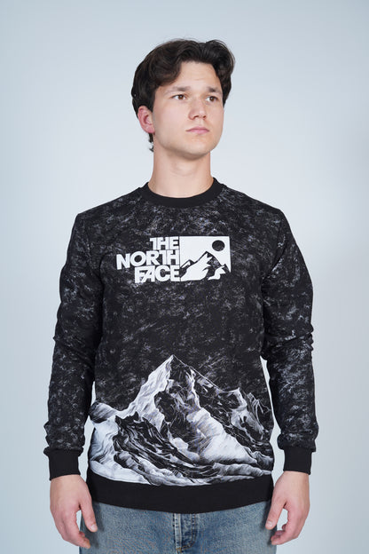 The North Face Bisiklet Yaka Dağ Manzaralı Siyah Desenli Sweatshirt
