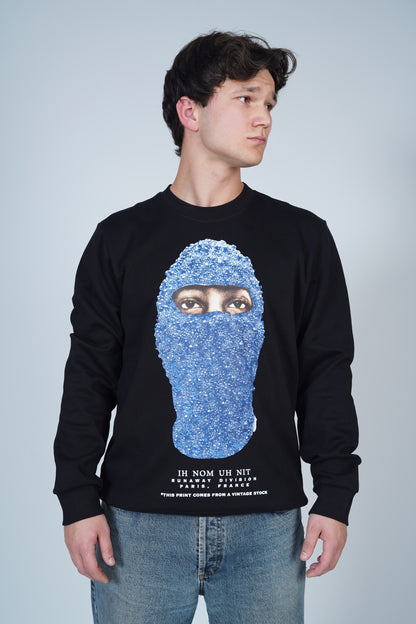 IH NOM UH NIT Siyah Baskılı Bisiklet Yaka Sweatshirt