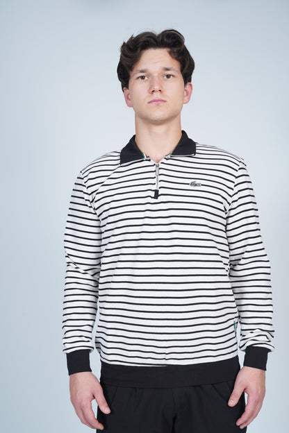 Lacoste Yarım Fermuarlı Dik Yaka Çizgili Uzun Kollu Sweatshirt