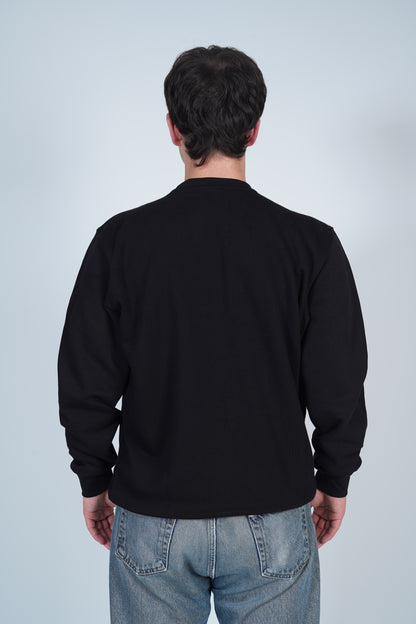 IH NOM UH NIT Siyah Baskılı Bisiklet Yaka Sweatshirt