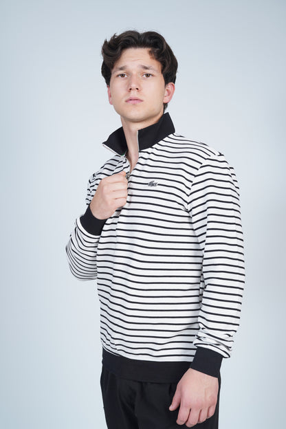 Lacoste Yarım Fermuarlı Dik Yaka Çizgili Uzun Kollu Sweatshirt