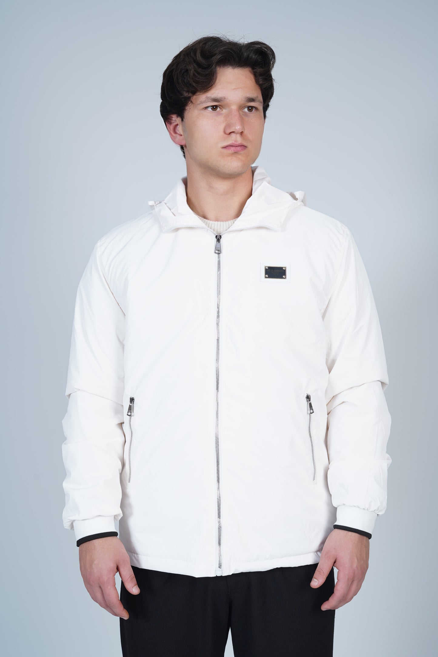 Dolce & Gabbana Beyaz Kapüşonlu Mont