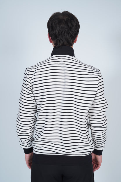 Lacoste Yarım Fermuarlı Dik Yaka Çizgili Uzun Kollu Sweatshirt