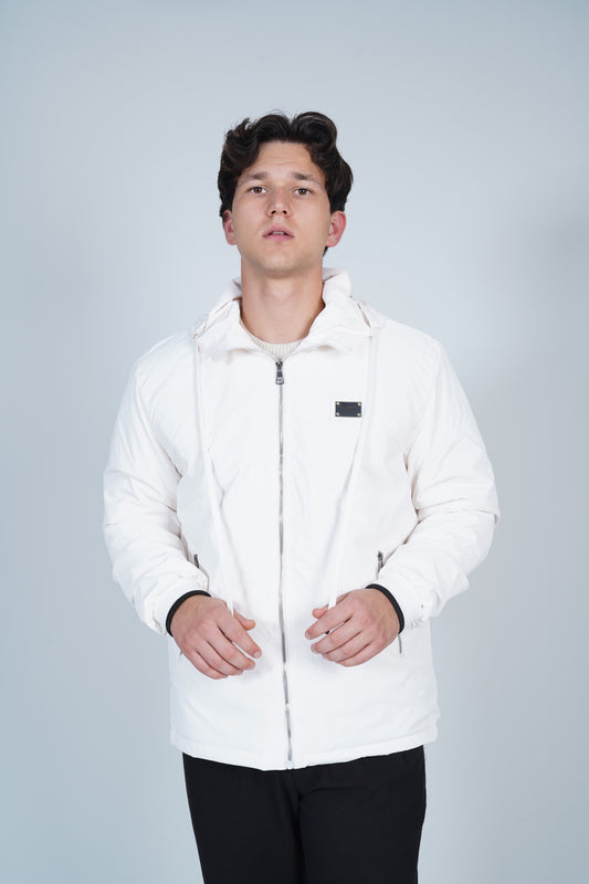 Dolce & Gabbana Beyaz Kapüşonlu Mont