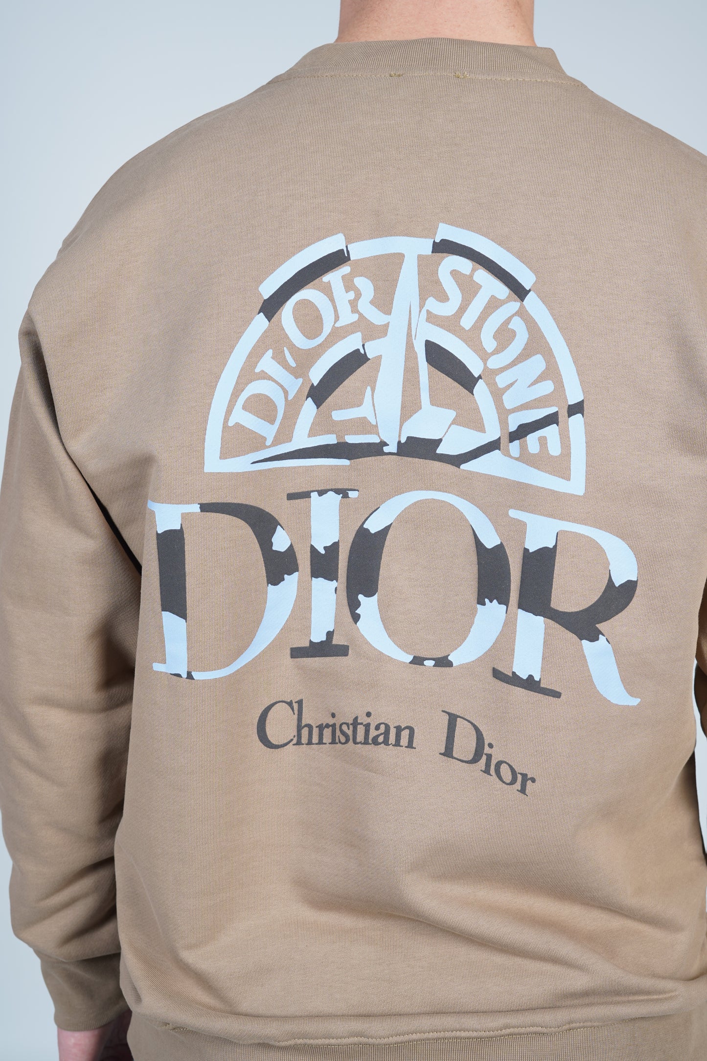Bisiklet Yaka Dior Stone Koleksiyonu Sırt Baskılı Bej Sweatshirt