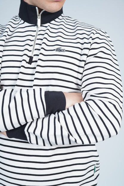 Lacoste Yarım Fermuarlı Dik Yaka Çizgili Uzun Kollu Sweatshirt