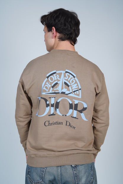 Bisiklet Yaka Dior Stone Koleksiyonu Sırt Baskılı Bej Sweatshirt